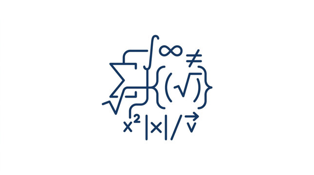 Mathematical symbols and equations in black and white.