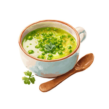 Watercolor clipart of Pea Soup, isolated on white background