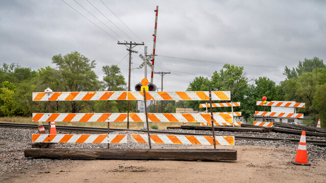 road closed at railroad tracks in rural Nebraska