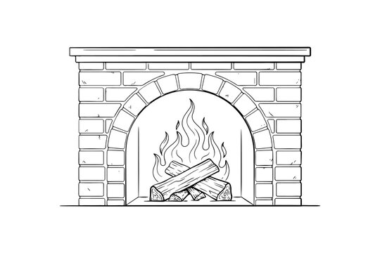 Rectangular brick fireplace sketch design high resolution picture