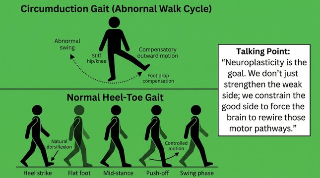 Illustration of Human Gait Cycle Comparison Normal vs Circumduction Walk Side View