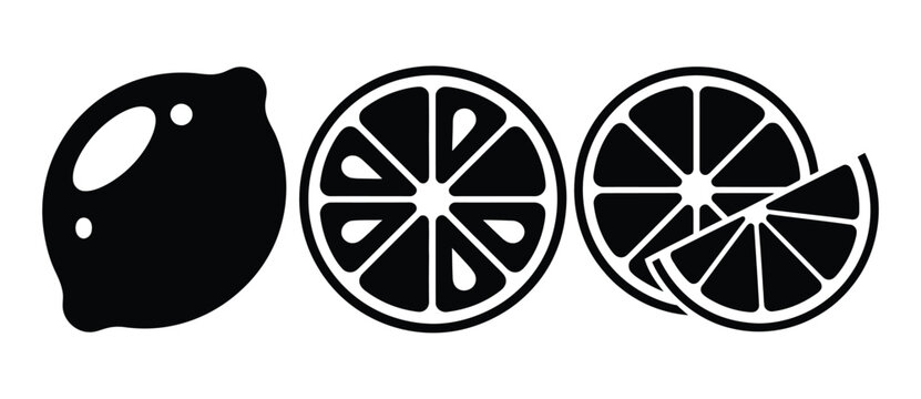Lemon Icon Set, Citrus Fruit Vector Collection Featuring Whole Lemon, Half Slice, Wedge And Fresh Fruit Symbols, Modern Editable Stroke Minimal Vector Illustration For Food, Beverage, Kitchen