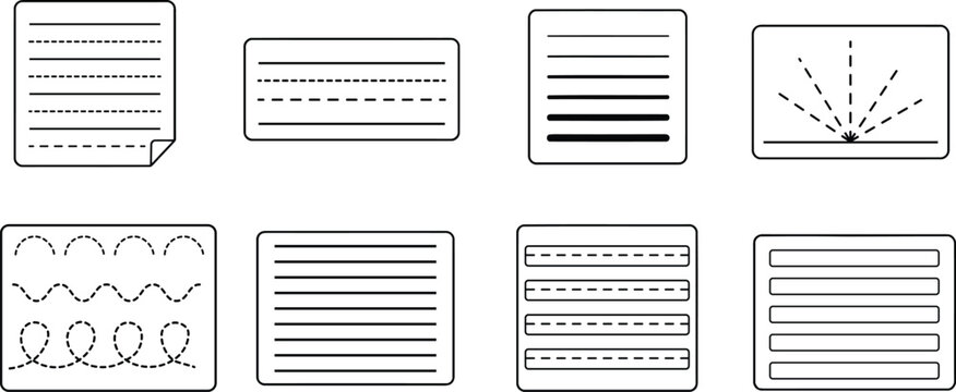 Handwriting practice worksheet template set with learning lines and shapes for early education