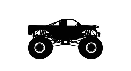 Monster truck vehicle silhouette against a white background a stark black outline off road pickup automotive © Sh Studio