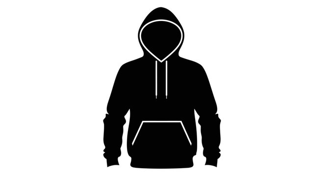 Hooded sweatshirt silhouette against a white background a simple black shape hoodie pullover hood drawstrings