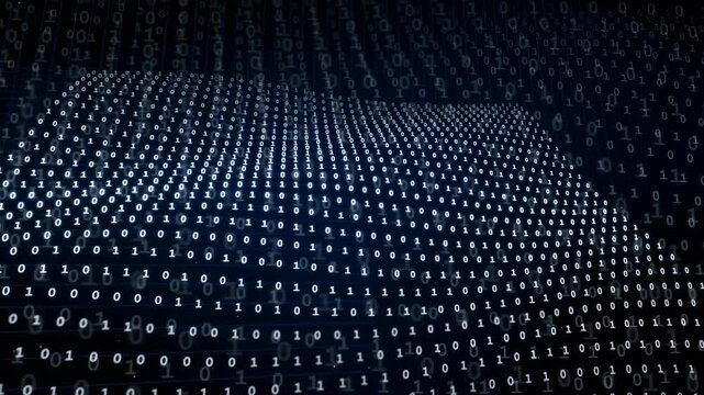 Abstract Digital Wave of Binary Code Flowing in Dark Blue Cyber Space Background