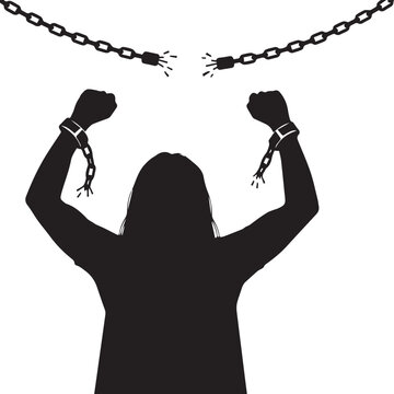 Woman breaking free from chains silhouette freedom