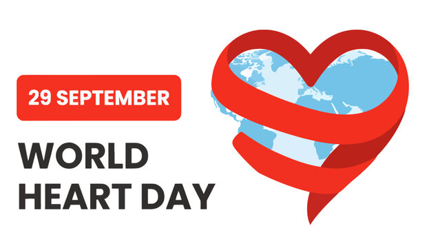 World Heart Day graphic featuring heart with world map design