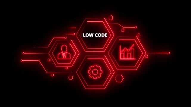 Abstract neon Hud knowledge ability business gear icon Glowing neon line concept. Glowing " LOW CODE " button in German on a futuristic, abstract wave technology on black background. 4K video..
