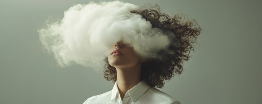 Woman&rsquo;s Face Obscured by Cloud in Conceptual Portrait
