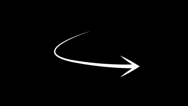Minimalist animated white curved arrow pointing right. Clean motion graphic element with a solid color background.