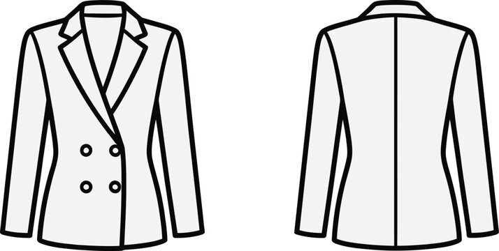 Cad drawing of a blazer jacket technical fashion design illustration