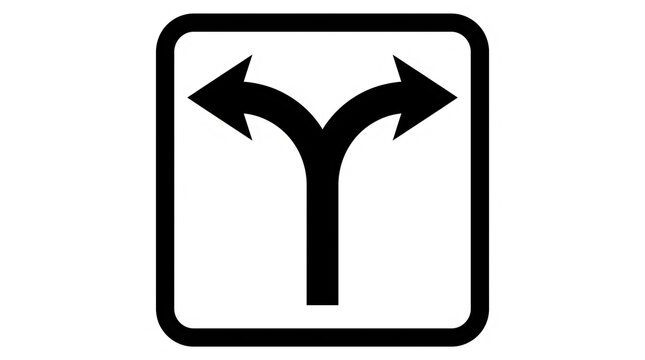 Y shaped road split direction traffic sign icon