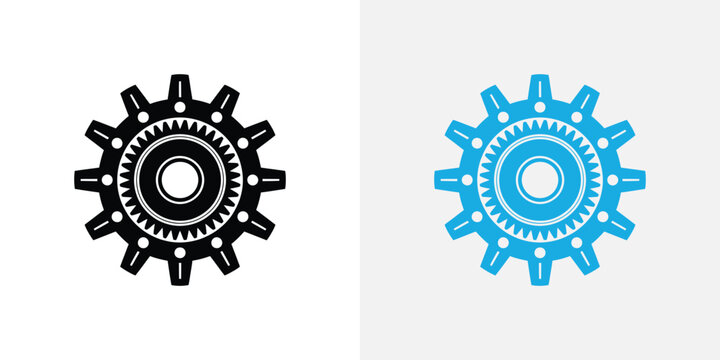 Two gear one black and one blue, featuring detailed cog teeth and circular centers, displayed side by side on a light gray background