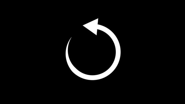 Minimalist white circular arrow rotating in a continuous loop. Perfect loading, refresh, or reset video element & solid color background.