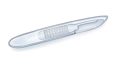 Fototapeta premium A medical scalpel lies on a surface with its blade and handle visible.