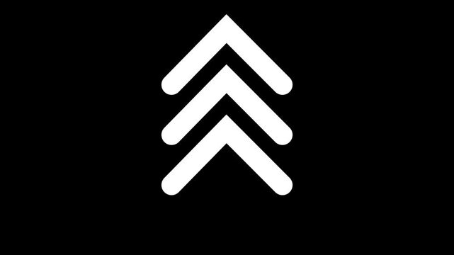 Multiple white chevron arrows scrolling fast upwards.looping upward direction and swipe up element.4k