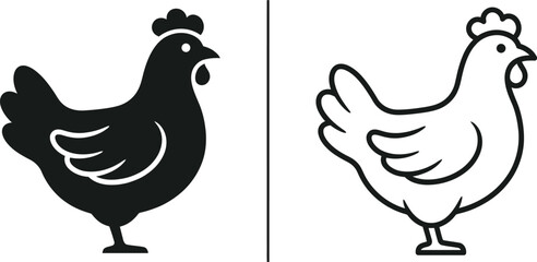 Chicken farm animal icon set in outline and solid styles with silhouette agriculture livestock minimalist pictogram illustration isolated © Jannatul Ferdous