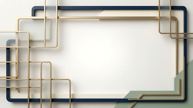 Abstract frame with gold and dark blue geometric lines on a soft white background, for text space