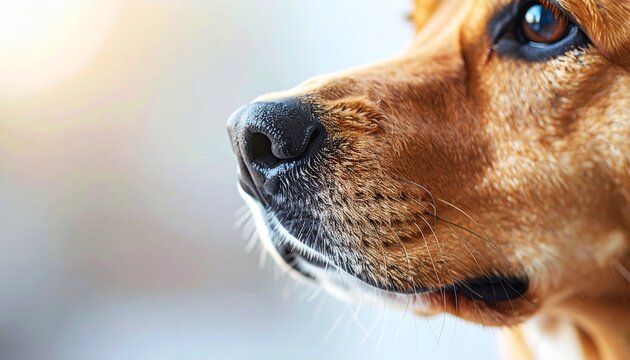 Macro Close Up of a Golden Dog Nose and Snout with Selective Focus