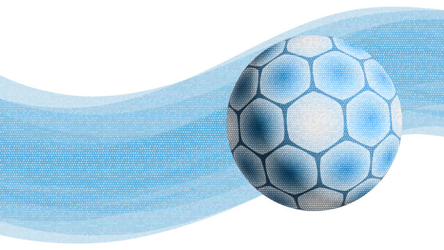 Argentinian soccer ball illustration. blue and white football symbol isolated. artistic polygon hexagon winding ribbons effect football design for light and dark color background PNG.	