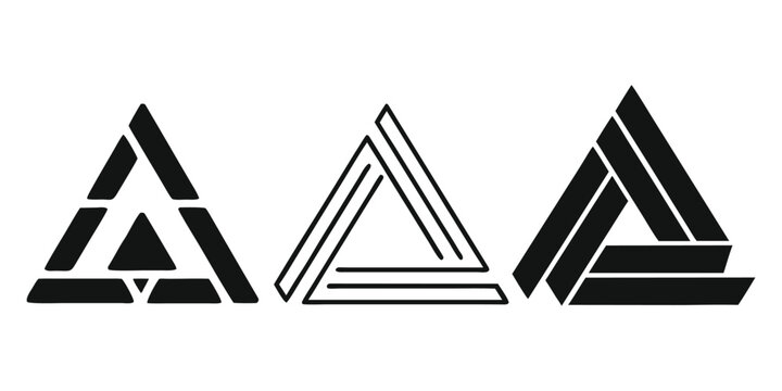 Warning triangle icons black silhouettes on a white background