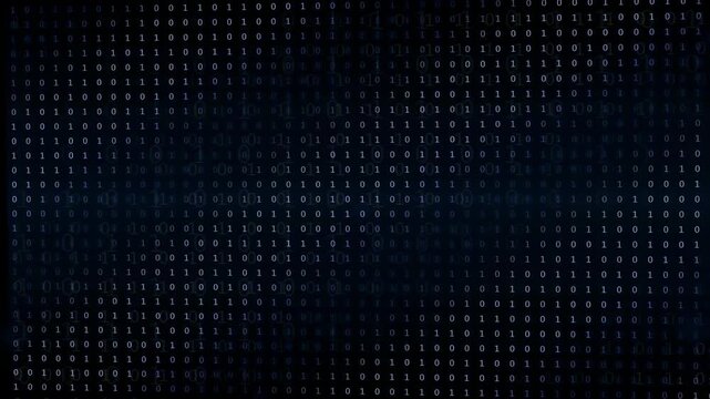 Abstract digital binary code background with scrolling blue numbers for technology and data concepts