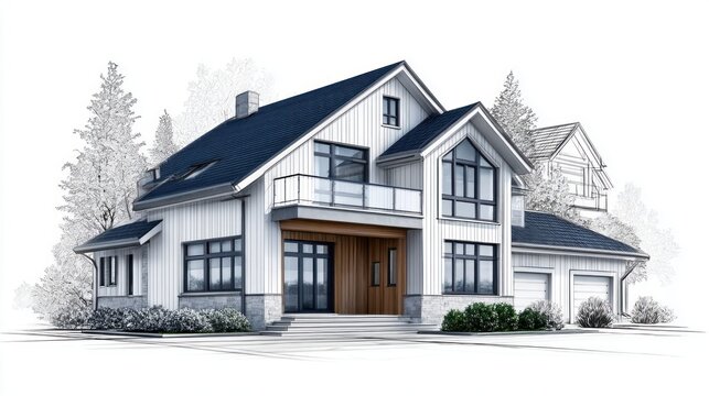 Luxury modern house exterior architectural rendering