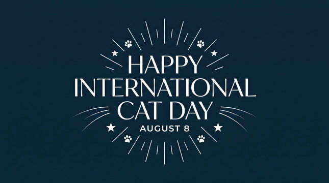 Happy international cat day celebration design with paw prints and stars
