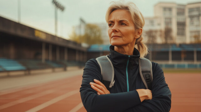 Elderly Woman Embracing Morning Warm-Up Outdoors