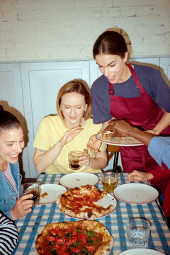 Waitress serving customers