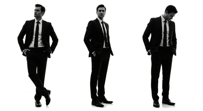 Silhouette Collage of a Businessman in a Suit Posing Against a White Background