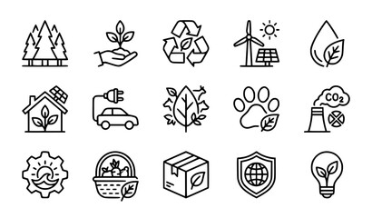 Fototapeta premium Environmental Protection Outline Vector Icon Collection