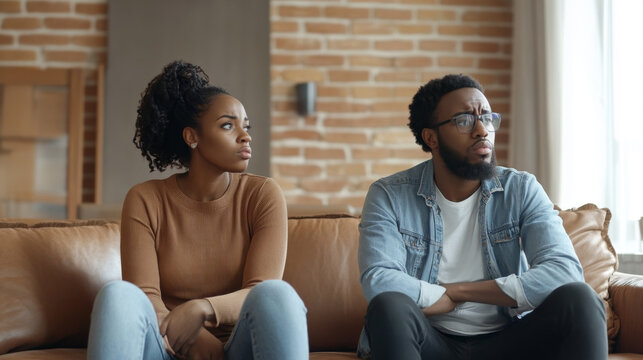 Frustrated Couple Sitting Apart, Avoiding Eye Contact