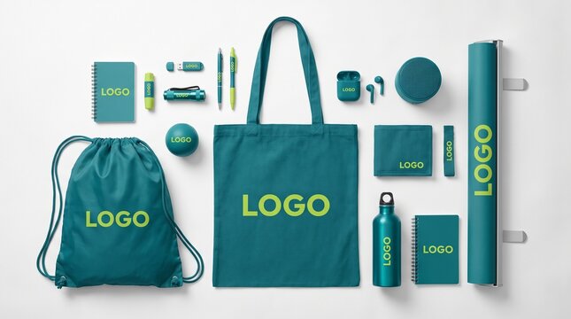Teal Corporate Branding Identity Mockup Set with Promotional Merchandise