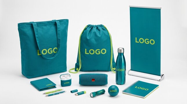 Teal Corporate Identity Branding Mockup with Promotional Items and Merchandise