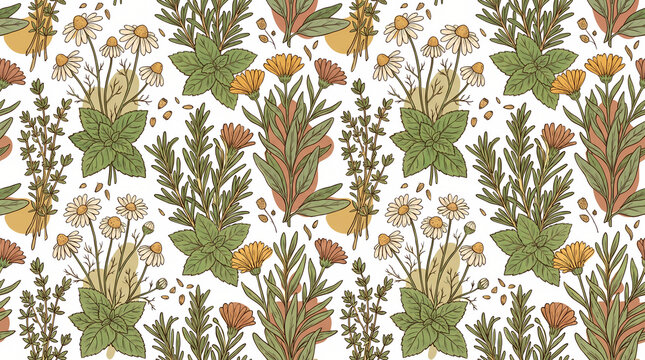 Medicinal Herb Seamless Pattern Field