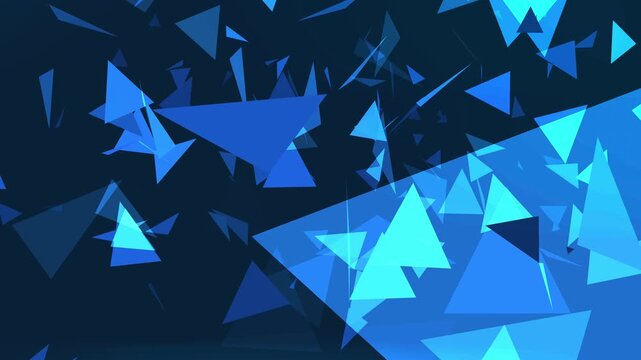 Floating blue triangles form an abstract artistic background pattern of translucent geometry.
