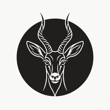 Black antelope head logo in circular frame.
