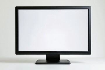 Fototapeta premium The Computer Monitor with Blank White Screen on Sleek Black Stand