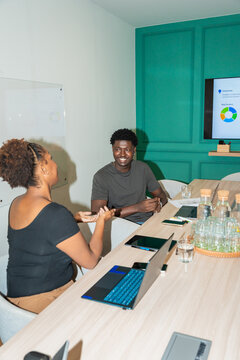 Meeting Takes Place in a Modern Conference Room With Technology