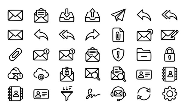 Professional Email and Digital Messaging Linear Outline Icon Collection Editable Stroke Vector