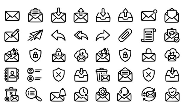 Modern Email Communication Outline Icons Editable Stroke Vector Collection