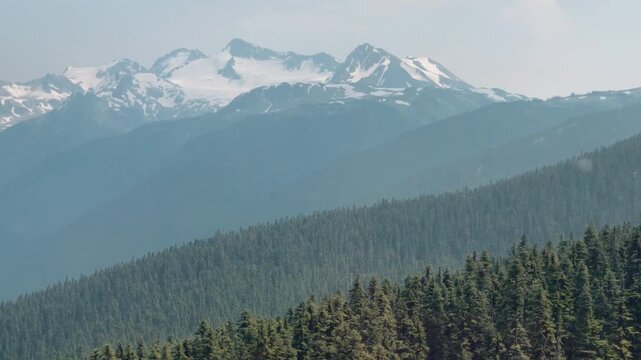 Whistler Mountains from the chairlift, Blackcomb mountain in British Columbia on a sunny summer day