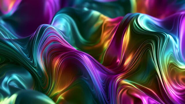 Abstract waves design with vibrant colors, dynamic undulating forms, intricate patterns, glossy material, modern style, deep focus on foreground, energetic composition, visually striking image