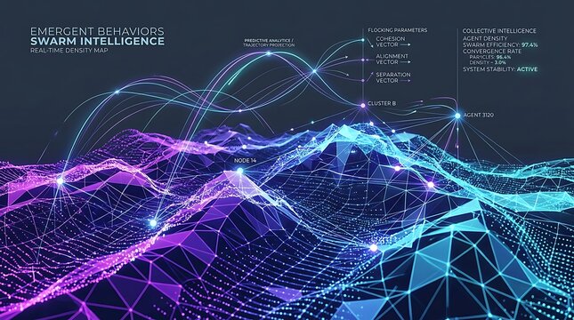 Abstract digital swarm intelligence and emergent behavior data visualization transparent background