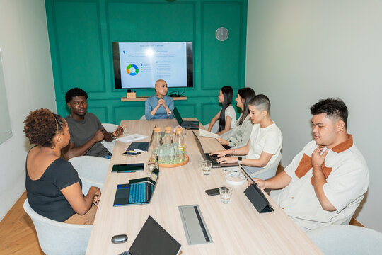 Meeting in a Modern Conference Room With Team Discussing Ideas