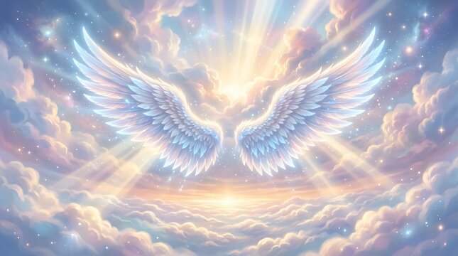 Glowing purple and blue angel wings