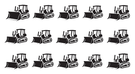 Set of bulldozer and earth moving heavy machinery silhouettes for construction projects. © Tanvir