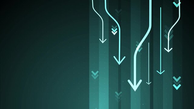 Abstract background with downward arrows and vertical lines, showing decline movement and data flow animation